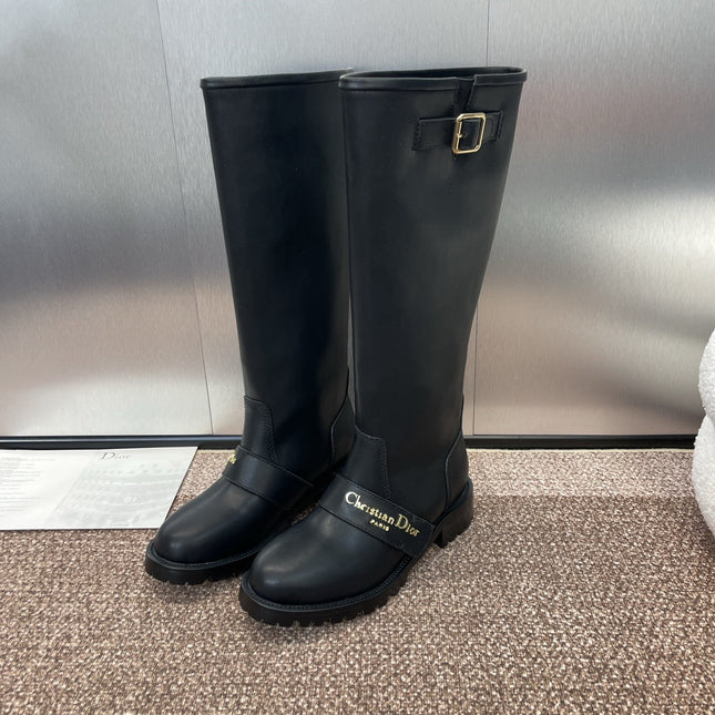DIOR 25S D-QUEST PUNK MEDIUM BOOTS 25MM IN BLACK CALFSKIN