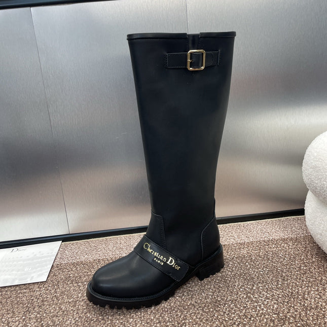 DIOR 25S D-QUEST PUNK MEDIUM BOOTS 25MM IN BLACK CALFSKIN