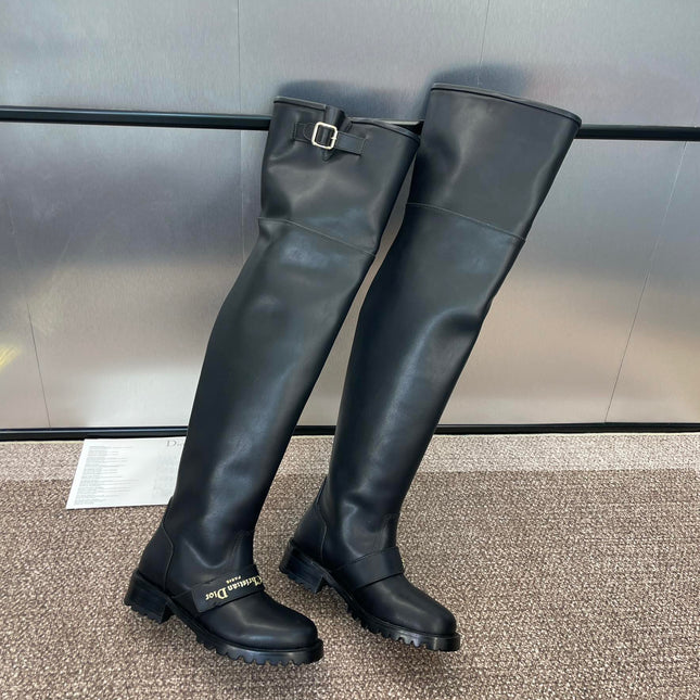 DIOR 25S D-QUEST PUNK TALL BOOTS 25MM IN BLACK CALFSKIN