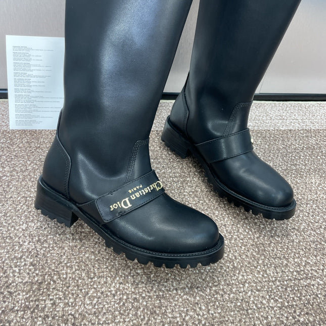 DIOR 25S D-QUEST PUNK TALL BOOTS 25MM IN BLACK CALFSKIN