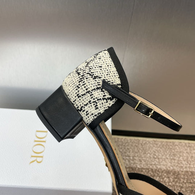 BALLET SLINGBACK PUMP IN WHITE MIX BLACK EMBROIDERED CANNAGE TWEED 35 MM