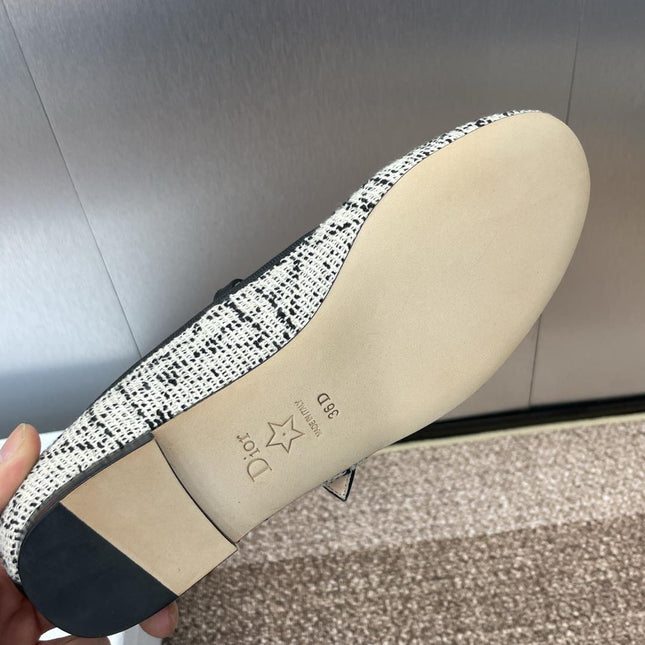 D-RAMOUR BALLET FLATS IN WHITE MIX BLACK EMBROIDERED CANNAGE TWEED
