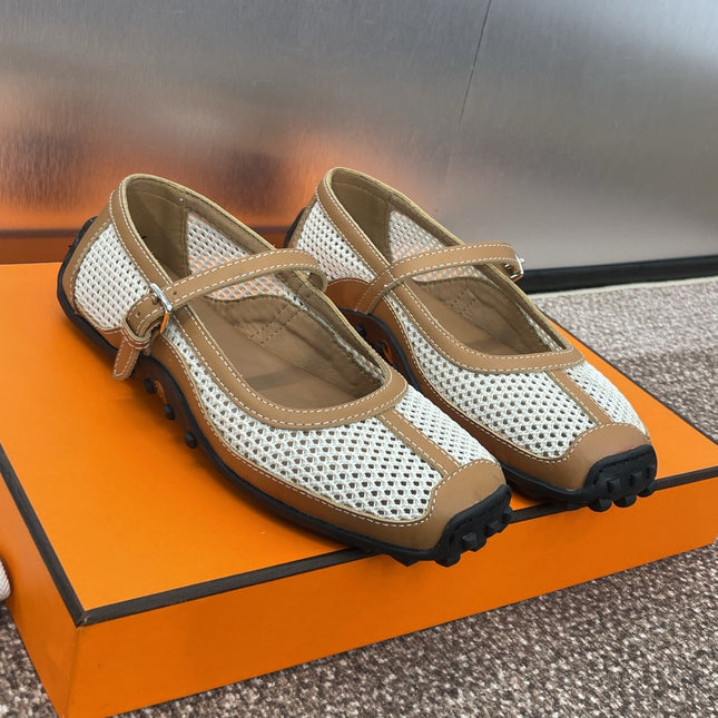 KICHU BALLET FLAT IN BRONZE BROWN CROCHET KNIT AND CALFSKIN