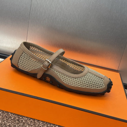 KICHU BALLET FLAT IN MOCHA BROWN CROCHET KNIT AND CALFSKIN