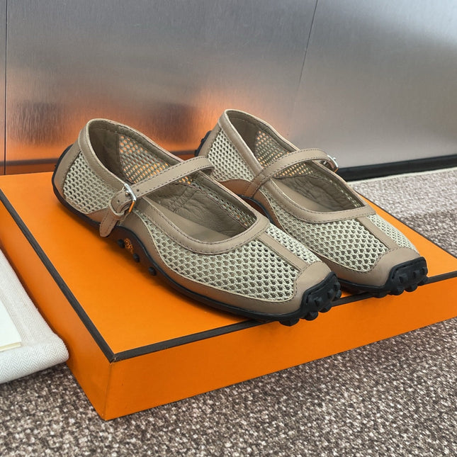 KICHU BALLET FLAT IN MOCHA BROWN CROCHET KNIT AND CALFSKIN