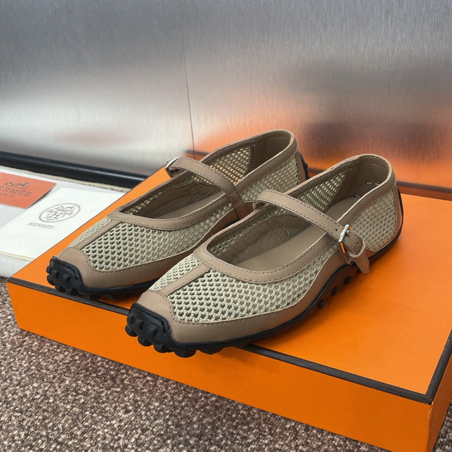 KICHU BALLET FLAT IN MOCHA BROWN CROCHET KNIT AND CALFSKIN