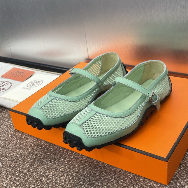 KICHU BALLET FLAT IN GREEN MINT CROCHET KNIT AND CALFSKIN