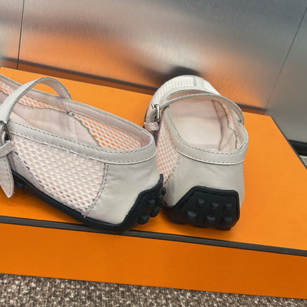 KICHU BALLET FLAT IN LIGHT PINK CROCHET KNIT AND CALFSKIN