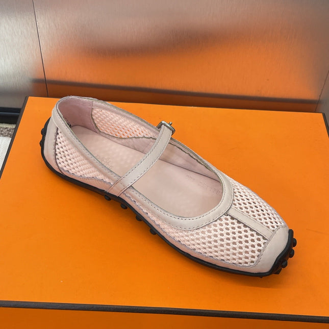 KICHU BALLET FLAT IN LIGHT PINK CROCHET KNIT AND CALFSKIN