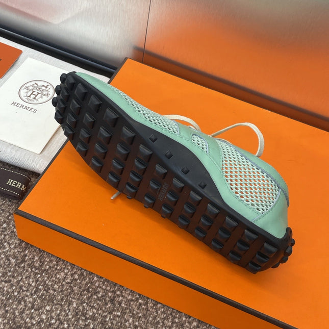 KIGA SNEAKER IN GREEN MINT CROCHET KNIT AND CALFSKIN