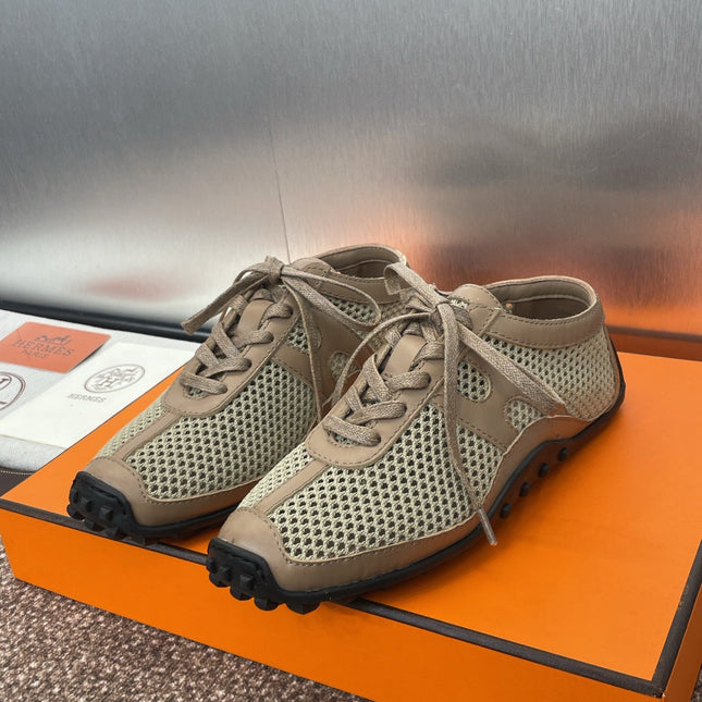 KIGA SNEAKER IN MOCHA BROWN CROCHET KNIT AND CALFSKIN