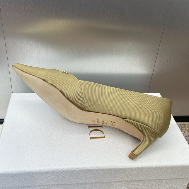 MY DD 25S HIGH HEEL 55MM IN KHAKI GOLD FABRIC GOLD LOGO