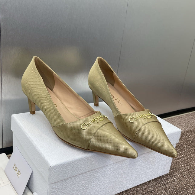 MY DD 25S HIGH HEEL 55MM IN KHAKI GOLD FABRIC GOLD LOGO