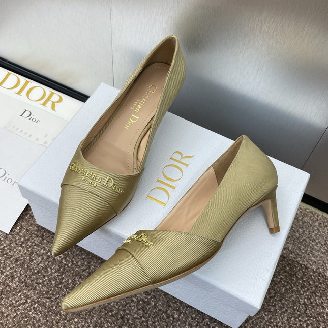 MY DD 25S HIGH HEEL 55MM IN KHAKI GOLD FABRIC GOLD LOGO