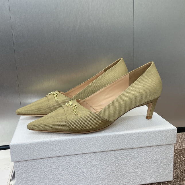 MY DD 25S HIGH HEEL 55MM IN KHAKI GOLD FABRIC GOLD LOGO