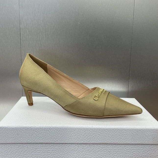MY DD 25S HIGH HEEL 55MM IN KHAKI GOLD FABRIC GOLD LOGO