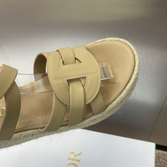 D-CLUB 25S HIGH HEEL WEDGE 100MM IN GOLDEN BEIGE CALFSKIN RAFFIA SOLE