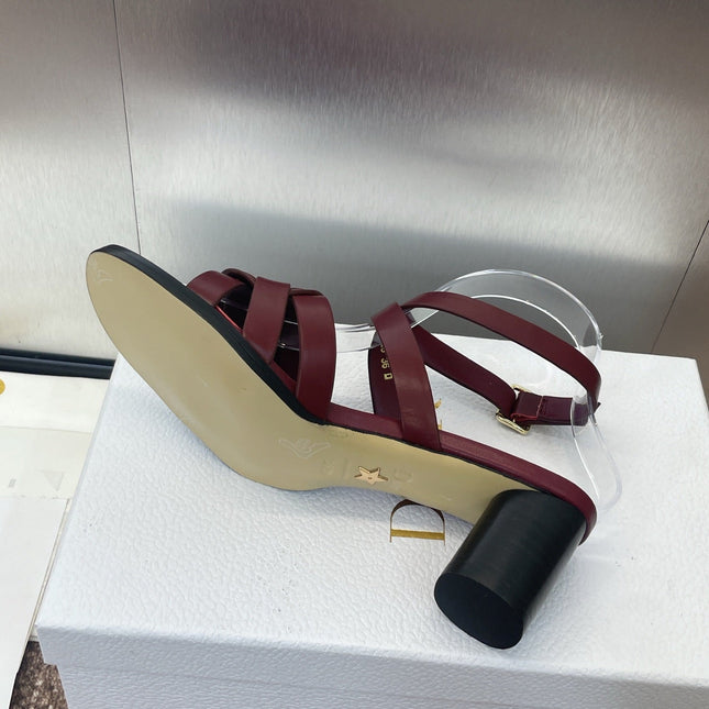D-CLUB HIGH HEEL SLIDE 25S 55MM IN BURGUNDY RED CALFSKIN