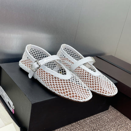 ALAIA MARY JANE FLAT 25S IN WHITE MESH CALFSKIN