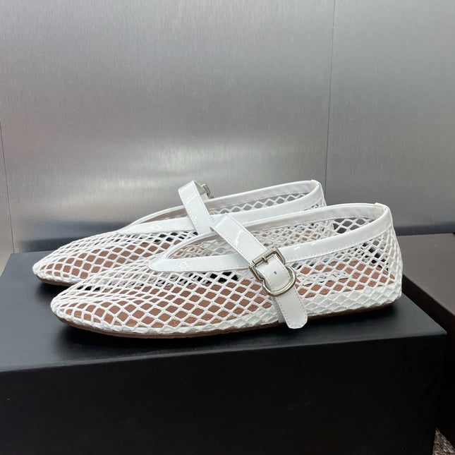 ALAIA MARY JANE FLAT 25S IN WHITE MESH CALFSKIN