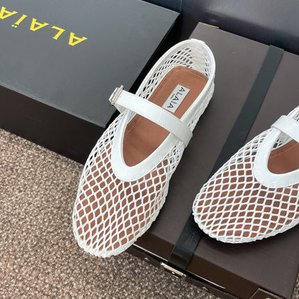 ALAIA MARY JANE FLAT 25S IN WHITE MESH CALFSKIN