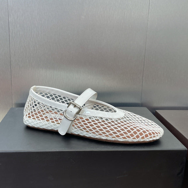 ALAIA MARY JANE FLAT 25S IN WHITE MESH CALFSKIN