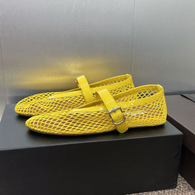 ALAIA MARY JANE FLAT 25S IN YELLOW MESH CALFSKIN