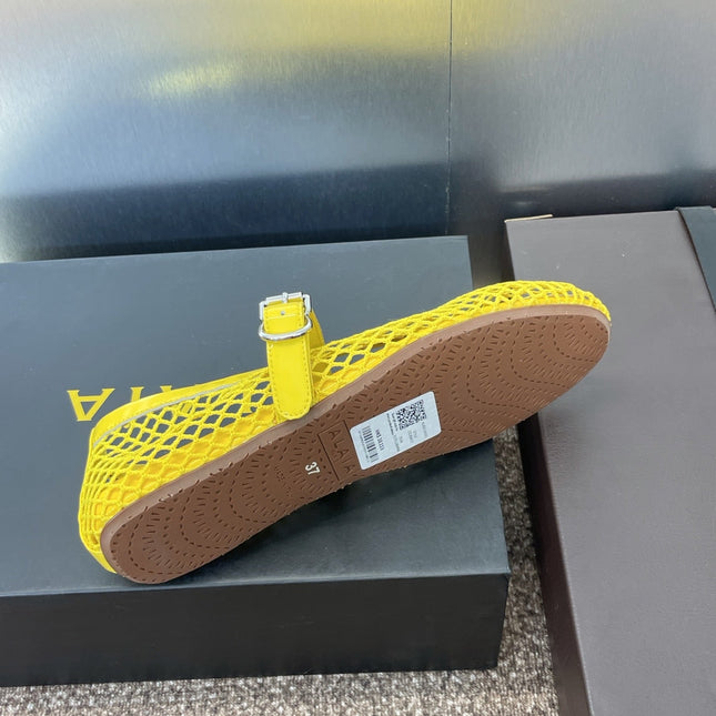 ALAIA MARY JANE FLAT 25S IN YELLOW MESH CALFSKIN
