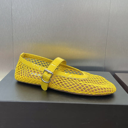 ALAIA MARY JANE FLAT 25S IN YELLOW MESH CALFSKIN