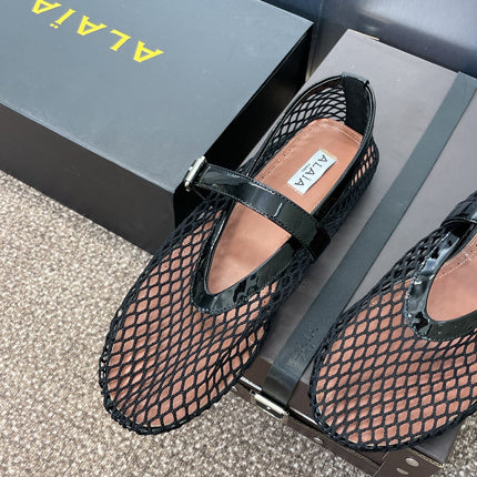 ALAIA MARY JANE FLAT 25S IN BLACK MESH CALFSKIN