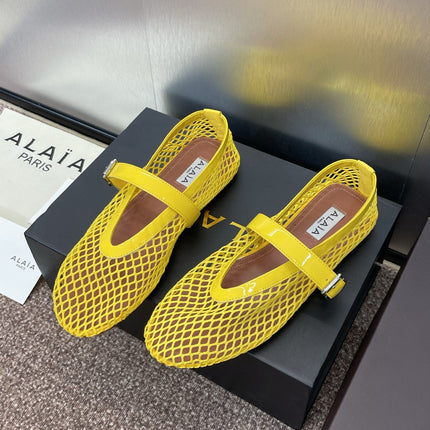 ALAIA MARY JANE FLAT 25S IN YELLOW MESH CALFSKIN