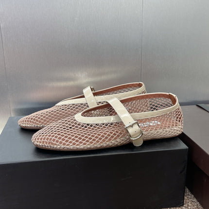 ALAIA MARY JANE FLAT 25S IN CREAM WHITE MESH CALFSKIN
