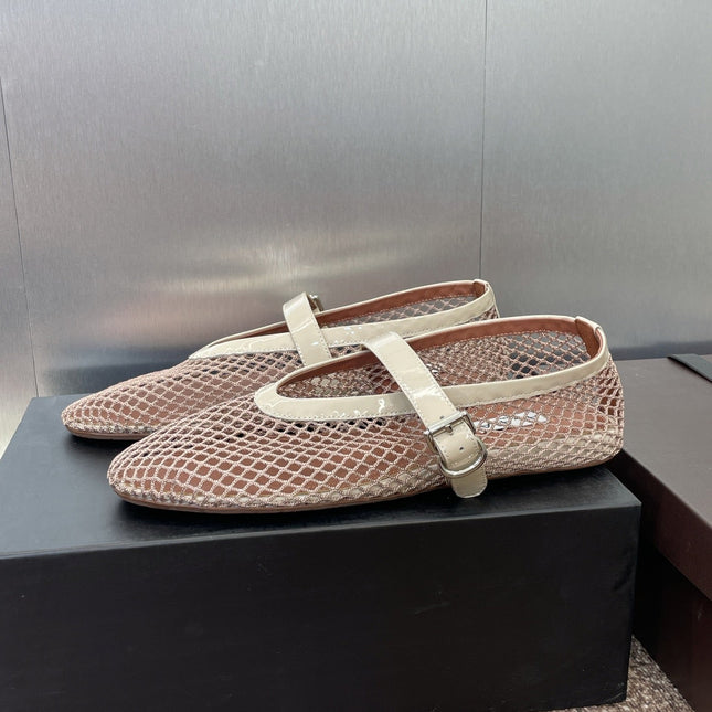 ALAIA MARY JANE FLAT 25S IN CREAM WHITE MESH CALFSKIN