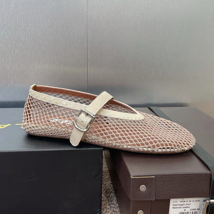 ALAIA MARY JANE FLAT 25S IN CREAM WHITE MESH CALFSKIN