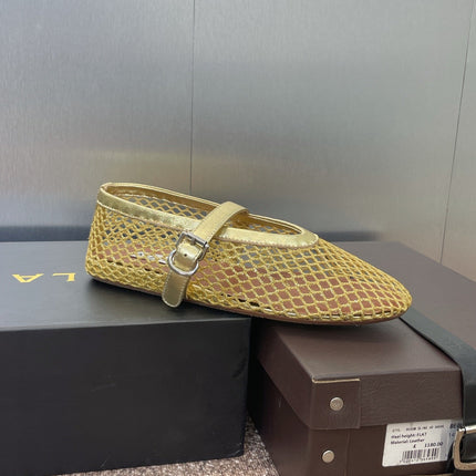ALAIA MARY JANE FLAT 25S IN GOLD MESH CALFSKIN