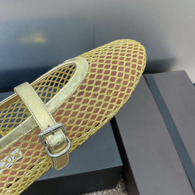 ALAIA MARY JANE FLAT 25S IN GOLD MESH CALFSKIN