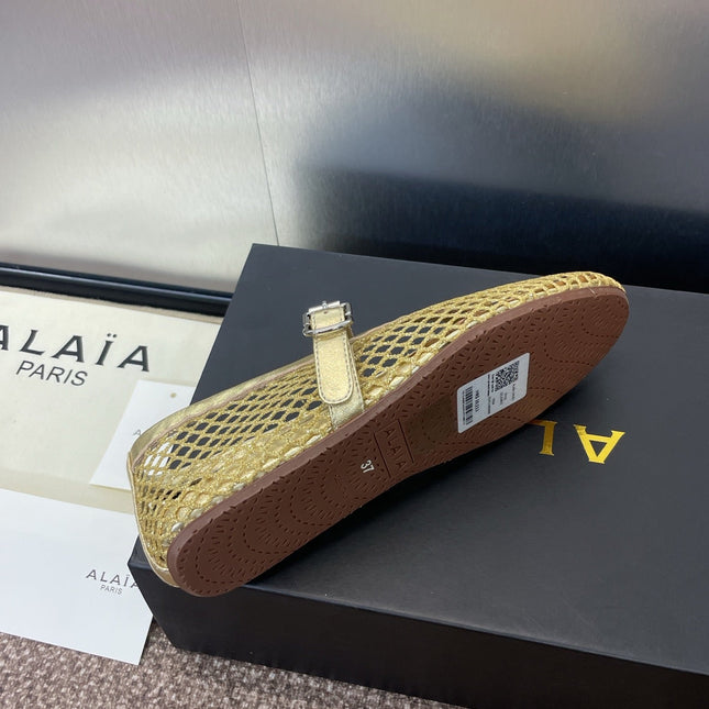 ALAIA MARY JANE FLAT 25S IN GOLD MESH CALFSKIN