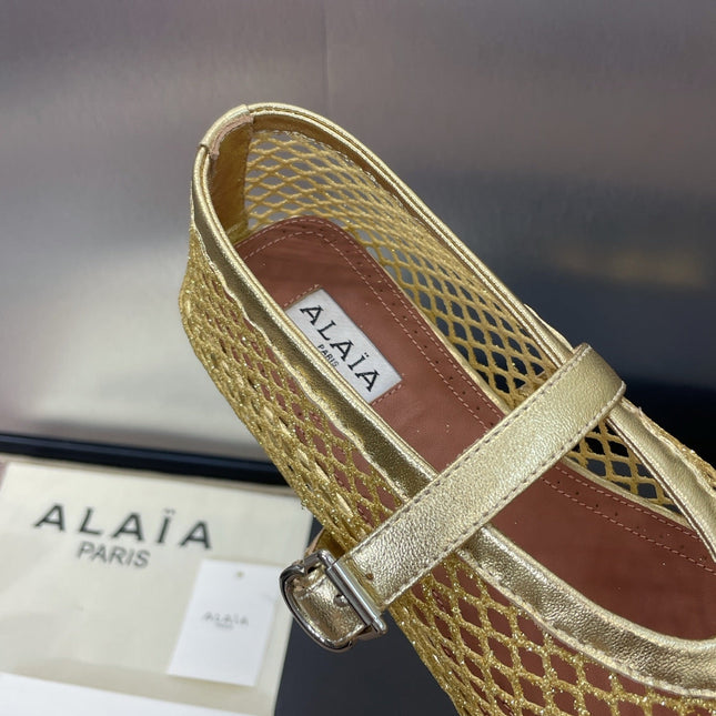 ALAIA MARY JANE FLAT 25S IN GOLD MESH CALFSKIN