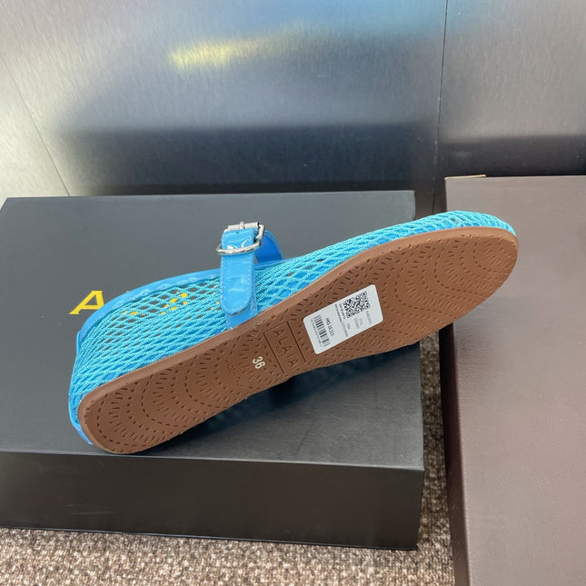ALAIA MARY JANE FLAT 25S IN BLUE MESH CALFSKIN