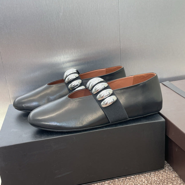 ALAIA MARY JANE FLATS 25S IN BLACK CALFSKIN WITH SILVER HARDWARE