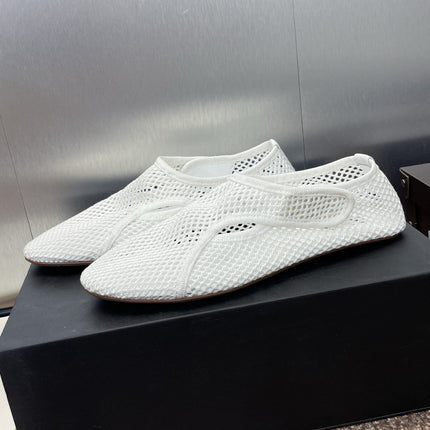 ALAIA MESH MARY JANE BALLET FLATS 25S IN WHITE FABRIC