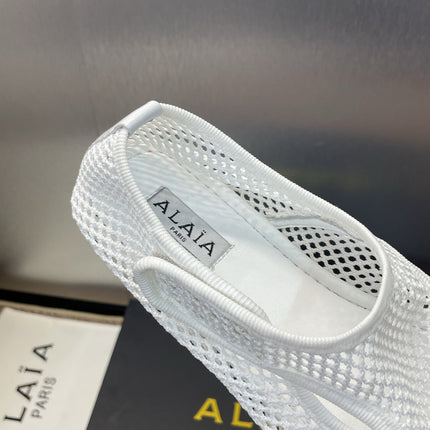 ALAIA MESH MARY JANE BALLET FLATS 25S IN WHITE FABRIC