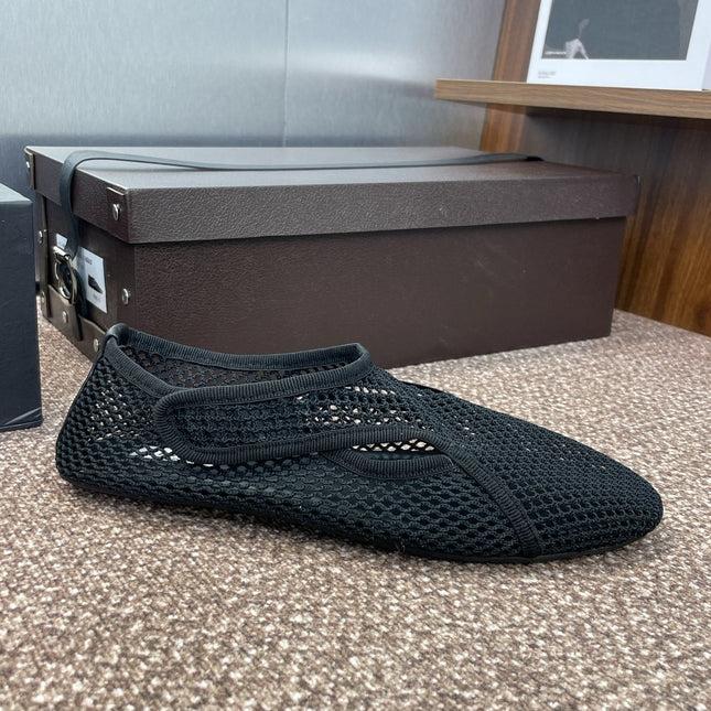 ALAIA MESH MARY JANE BALLET FLATS 25S IN BLACK FABRIC