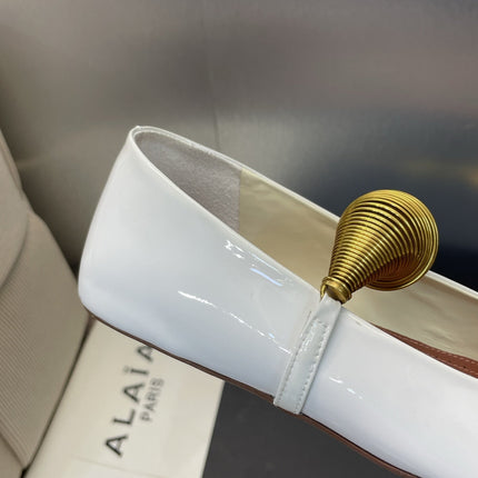 ALAIA BALLET SHOES 25S IN WHITE PATENT LEATHER WITH GOLD HARDWARE
