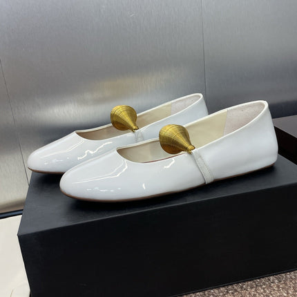 ALAIA BALLET SHOES 25S IN WHITE PATENT LEATHER WITH GOLD HARDWARE
