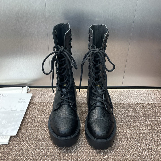 DIOR 25S D-ROAD ANKLE BOOT 45MM IN BLACK GRAINED CALFSKIN