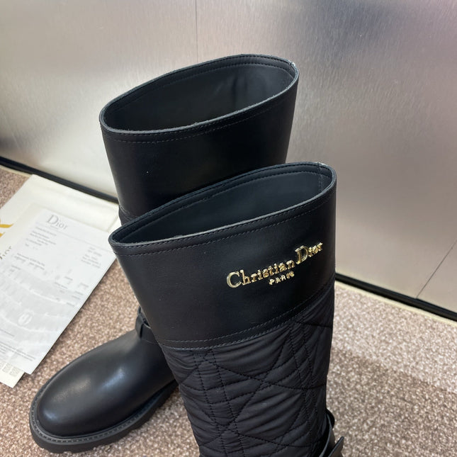 DIOR 25S D-TOWN BOOT 45MM IN BLACK CALFSKIN AND NYLON WITH EMBROIDERED CANNAGE MOTIF