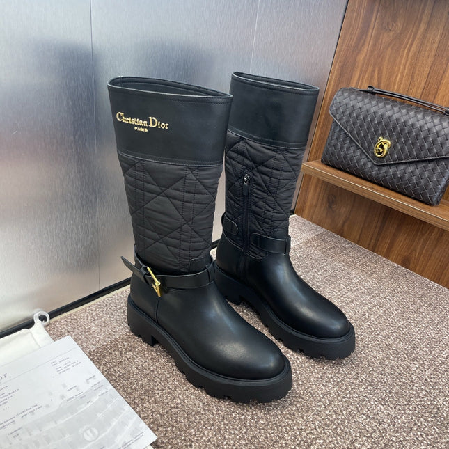 DIOR 25S D-TOWN BOOT 45MM IN BLACK CALFSKIN AND NYLON WITH EMBROIDERED CANNAGE MOTIF