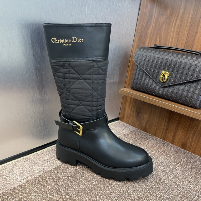 DIOR 25S D-TOWN BOOT 45MM IN BLACK CALFSKIN AND NYLON WITH EMBROIDERED CANNAGE MOTIF
