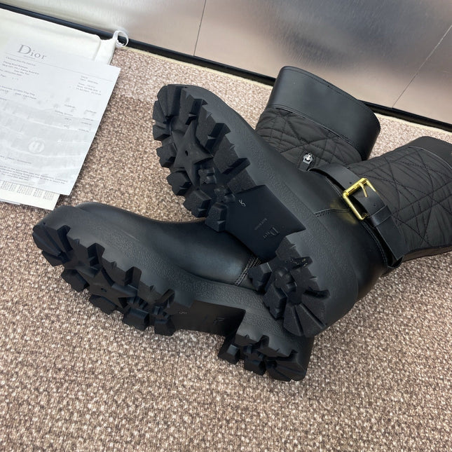 DIOR 25S D-TOWN BOOT 45MM IN BLACK CALFSKIN AND NYLON WITH EMBROIDERED CANNAGE MOTIF